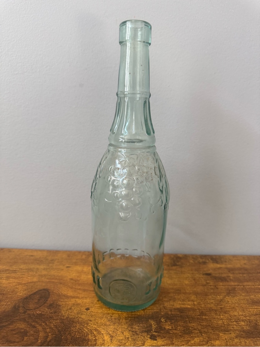 Vintage Embossed Grape Vine Aqua Green Glass Cruet Decanter Bottle Canada
